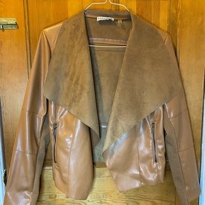 Faux Leather Drap Front Jacket